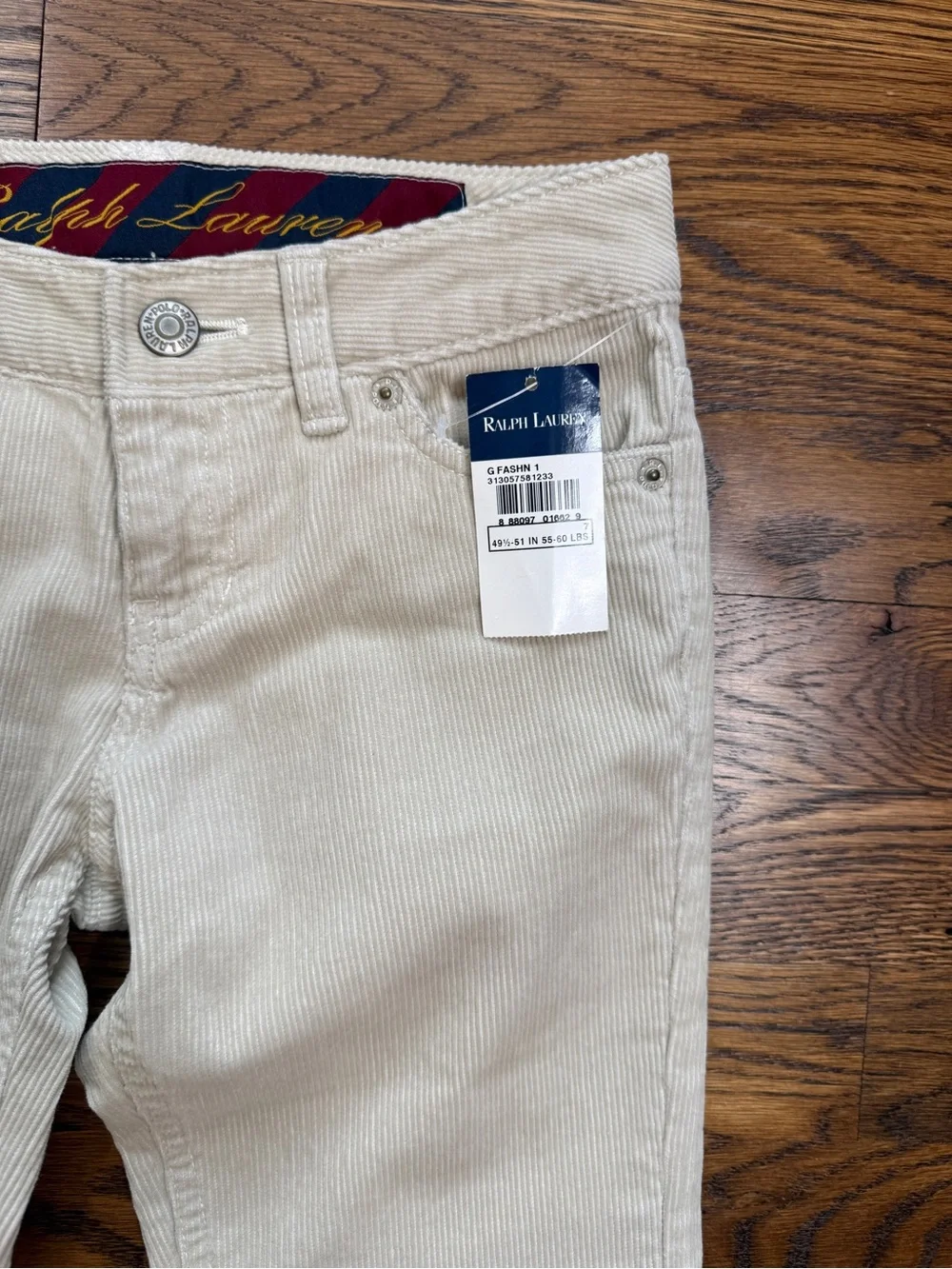 NWT Vintage Y2K Ralph Lauren Girls Low Rise Flare Cream Corduroy Trousers Sz 7